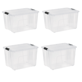 (2 pack)60 Qt. Plastic Storage Bins with Lids, Clear, Latching, Stackable, Totes (Pack Size: 4 Pack)