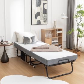 Portable Folding Bed Metal Frame Rollaway Bed with Memory Foam Mattress & Wheels (size: 75X31in)