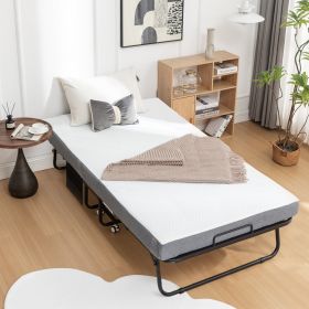 Portable Folding Bed Metal Frame Rollaway Bed with Memory Foam Mattress & Wheels (size: 75X38in)