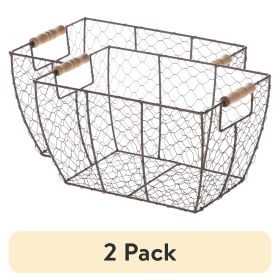 (2 pack)Decorative Brown Chicken Wire Basket with Wood Handles. 12.2x8x7.28 (Pack Size: 2 Pack)
