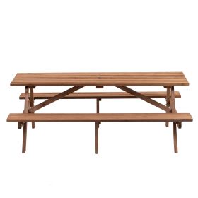 8 Person Brown Wooden Picnic Table (Color: Brown)