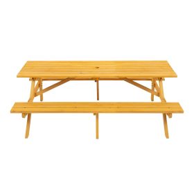 8 Person Brown Wooden Picnic Table (Color: Yellow)