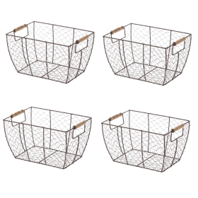 (2 pack)Decorative Brown Chicken Wire Basket with Wood Handles. 12.2x8x7.28 (Pack Size: 4 Pack)