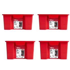 (2 pack) Garage Storage Bin Small Plastic Nesting/Stacking, Red (Pack Size: 4 Pack)