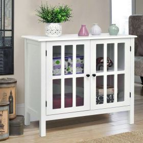 1PC Glass Door Sideboard Console Storage Buffet Cabinet (Color: White)