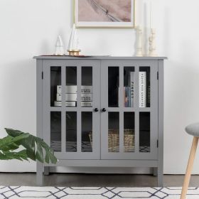 1PC Glass Door Sideboard Console Storage Buffet Cabinet (Color: Gray)