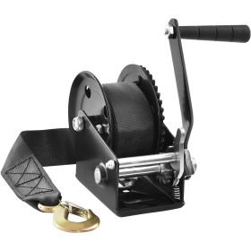 VEVOR Hand Winch, 1200 Lbs Pulling Capacity, Boat Trailer Winch Heavy Duty Rope Crank With 23 Ft Polyester Strap And Two-Way Ratchet, Manual Oper (Color: black)