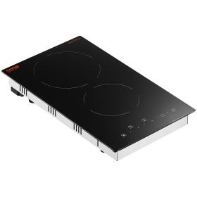 VEVOR Built In Electric Stove Top, 20 X 11.6 Inch 2 Burners, 240V Glass Radiant Cooktop With Sensor Touch Control, Timer & Child Lock Included, 9 (Color: black)